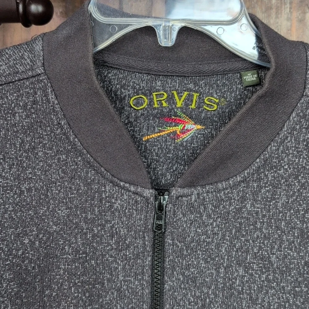 Orvis Heathered Dark Gray Bomber Jacket Full Zip Sweater - Men's Medium